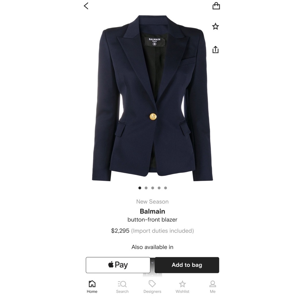 Balmain Single Button Navy Blazer